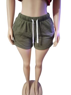 PINK Victoria's Secret Olive Green Drawstring Athletic Shorts